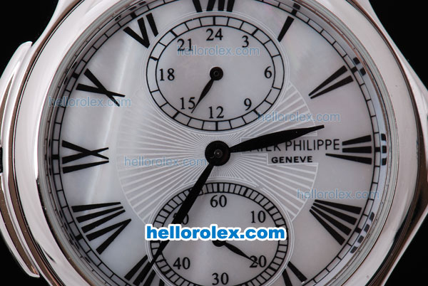 Patek Philippe Classic White Bezel and Dial with Black Marking and White Leather Strap - Click Image to Close